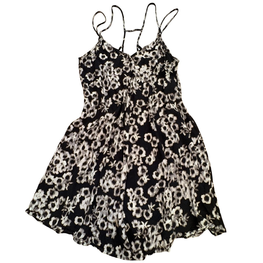 Vintage Abercrombie & Fitch Black Floral Slip Dress XS 90s Y2K Viscose Mini